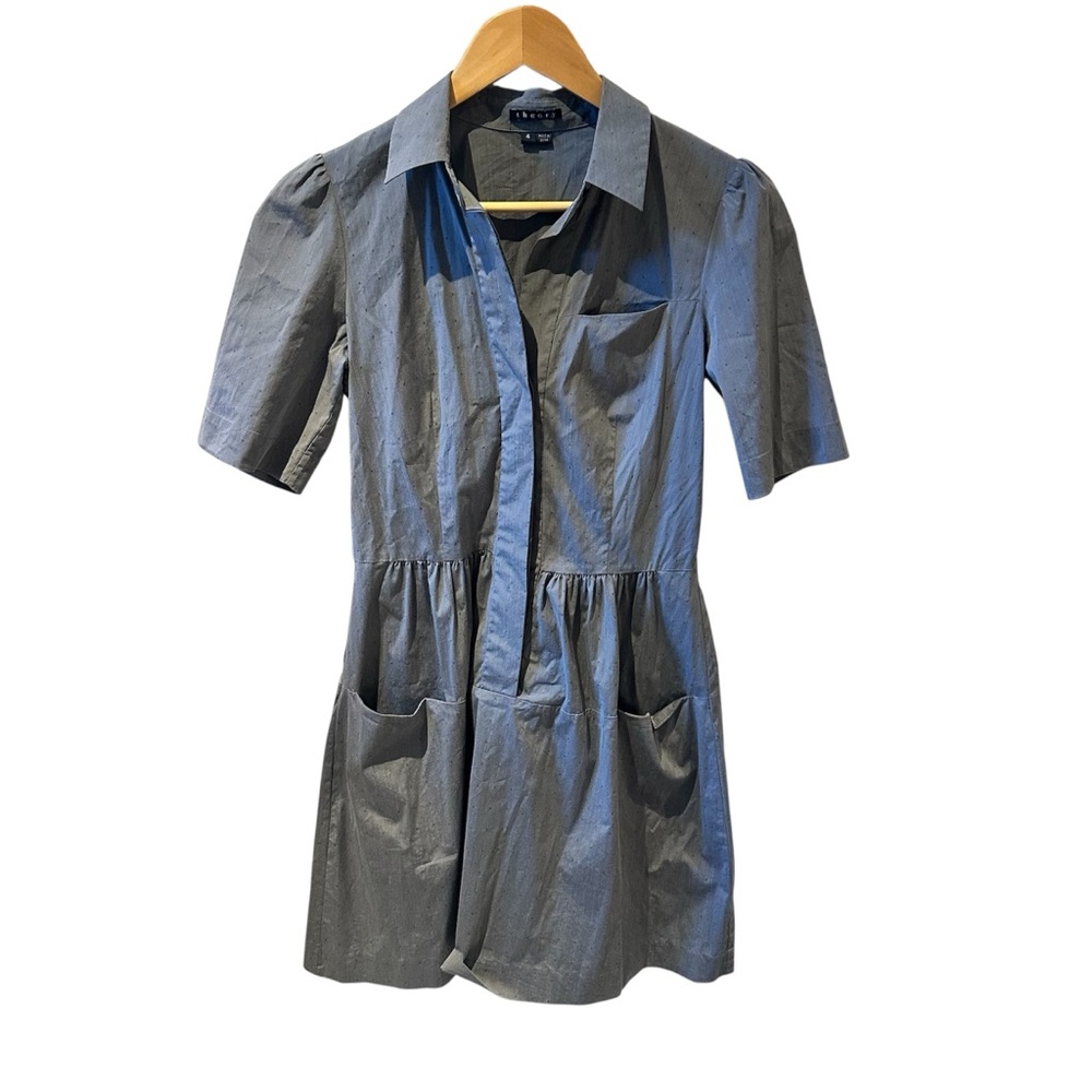 Theory Gray‎ Dot Short Sleeve Button Up Dress Size 4 no belt